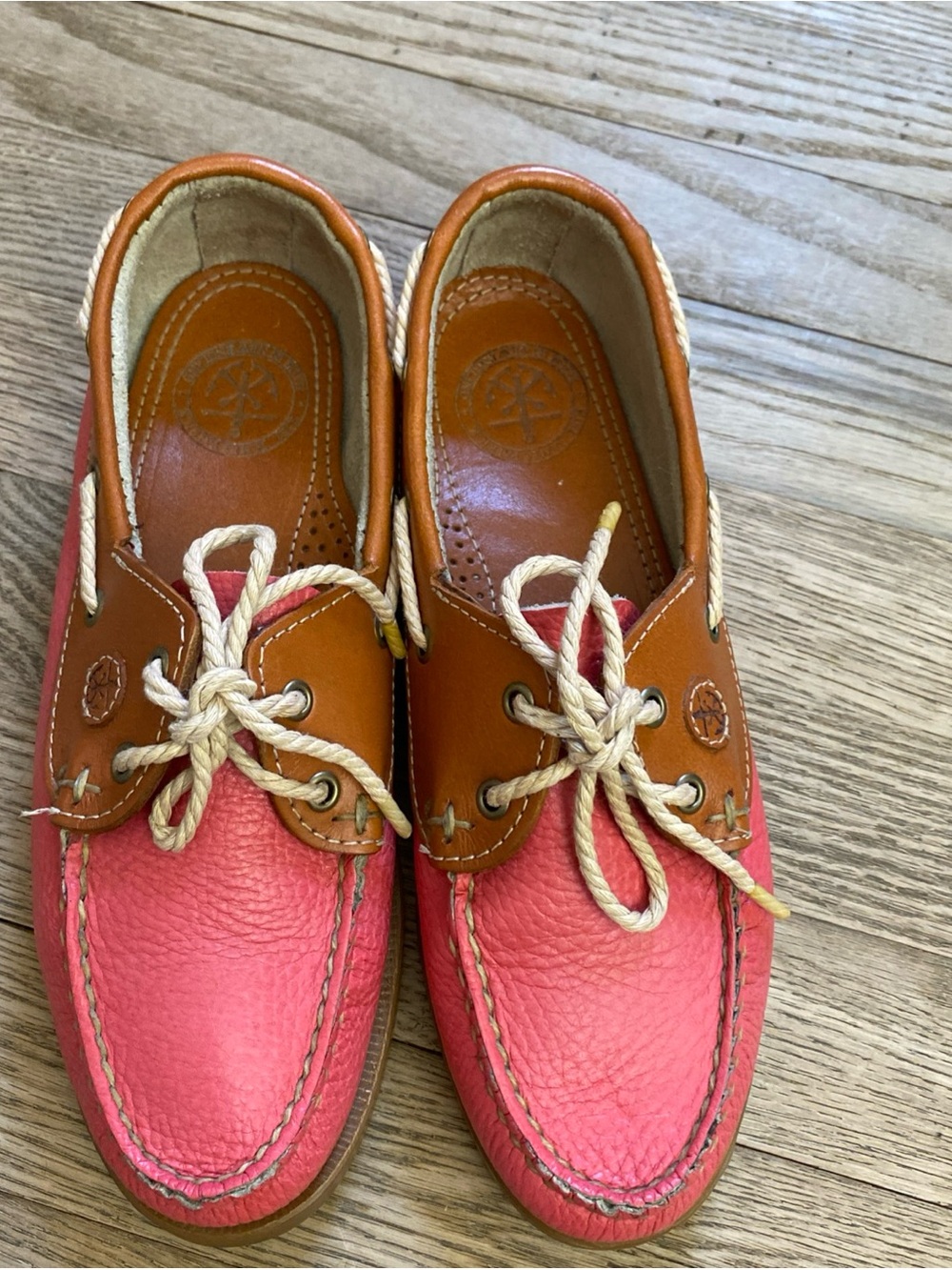 Kiel Patrick James Pink & Brown Leather Boat Shoes Made in Maine New England - 7